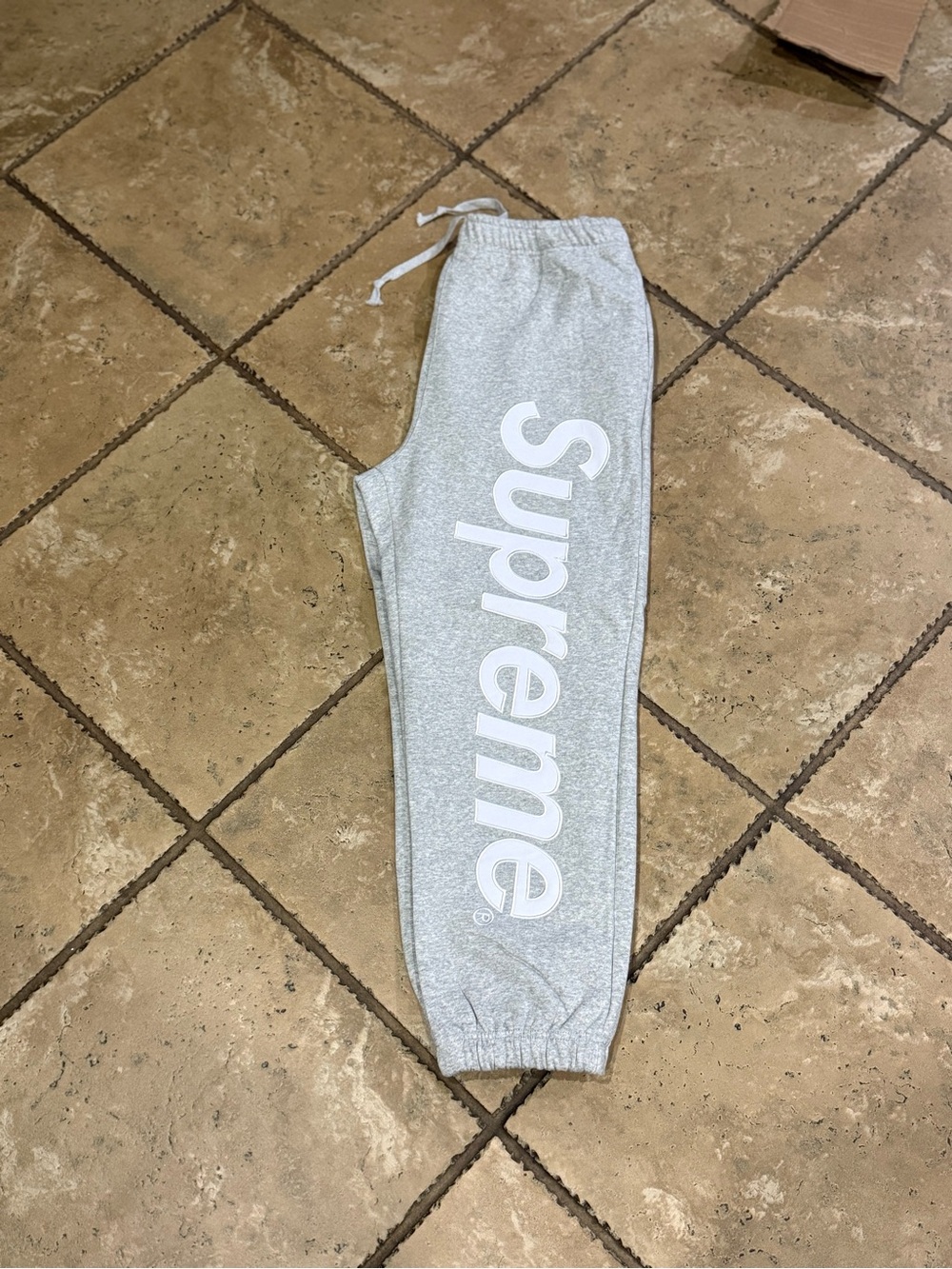Grey Supreme Satin Applique Sweatpants